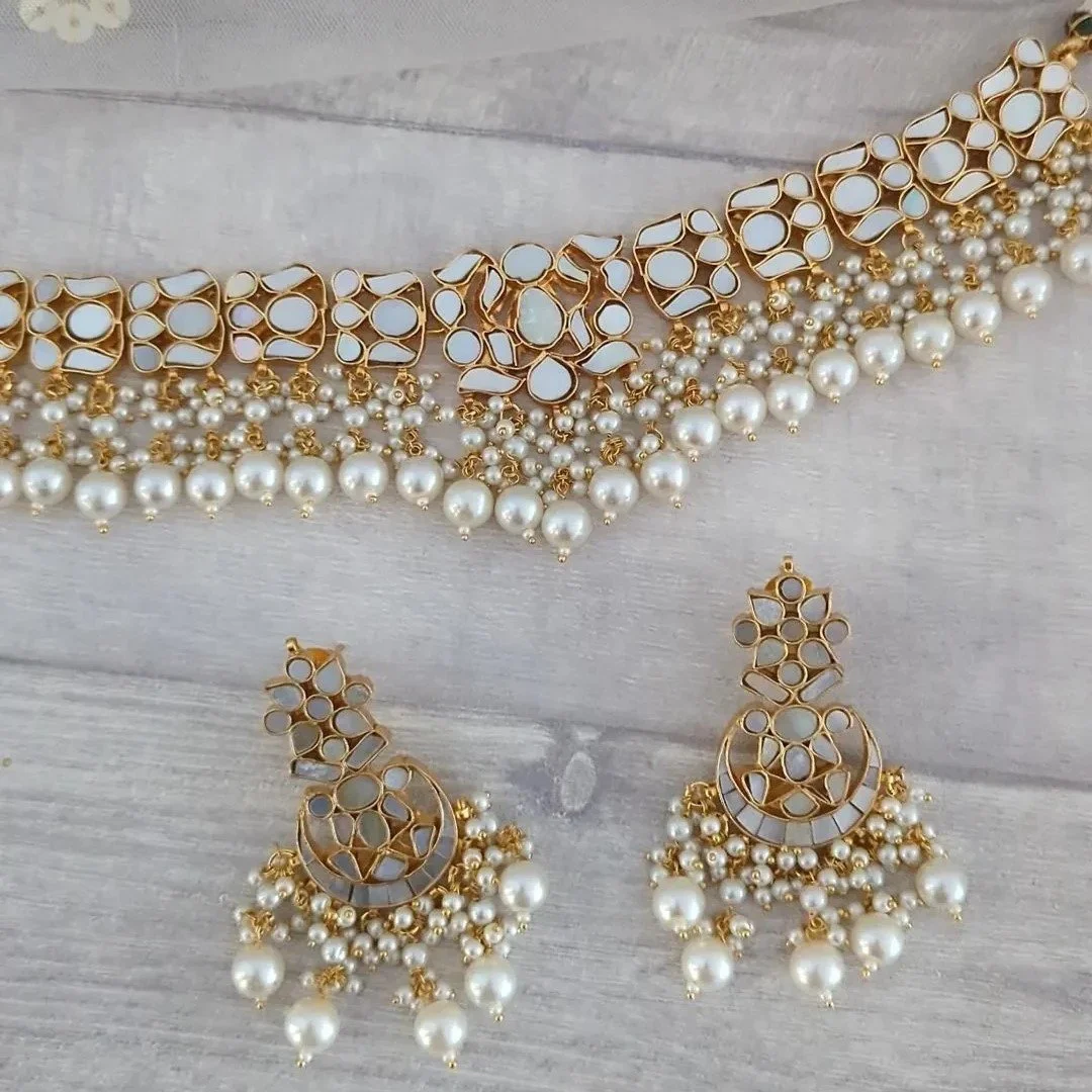 Simple Mother of Pearl Necklace Jewellery Set Bridal Wedding Party