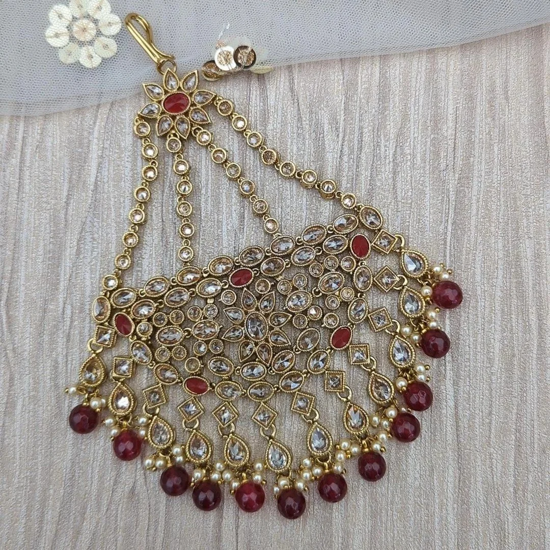 Antique Gold Indian Asian Jhoomer Pasa Headpiece Tikka