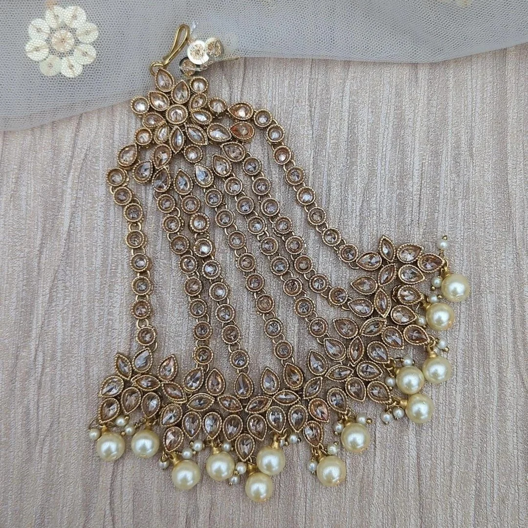 Antique Gold Indian Asian Jhoomer Pasa Headpiece Tikka