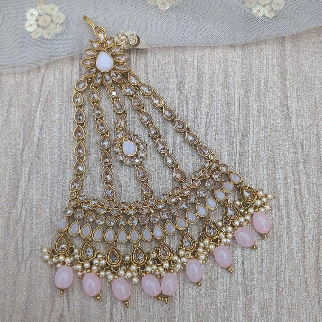 Baby Pink Antique Gold 'NISHA' Jhoomer Pasa Headpiece
