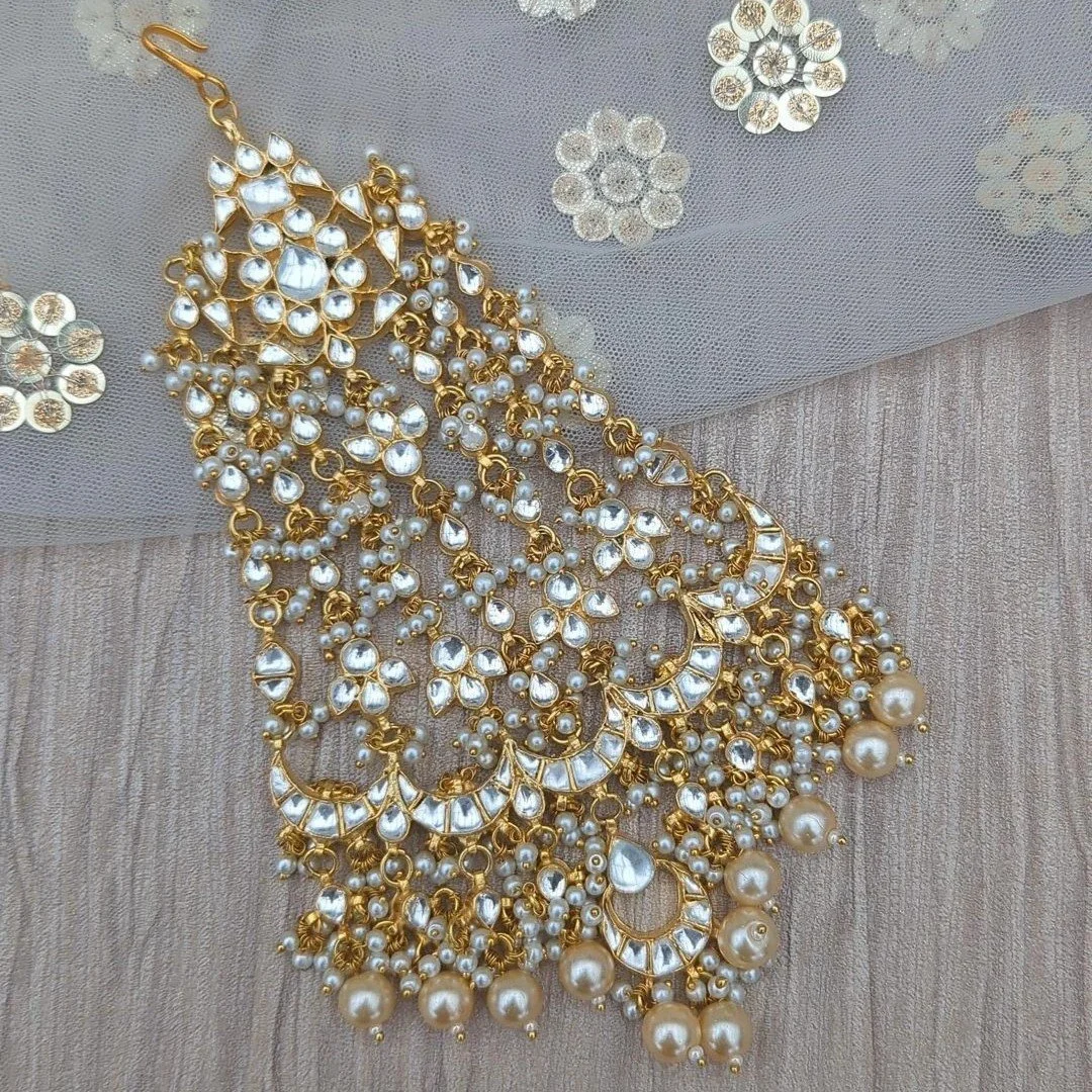 Gold Silver Pachi Kundan Indian Pakistani Bridal Jhoomer Side Pasa  Headpiece — Glimour Jewellery
