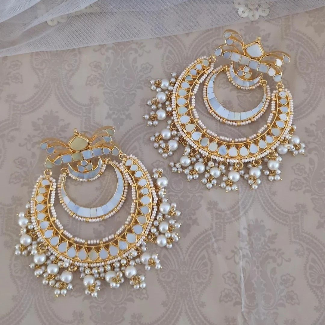 Statement Oversized Mother of Pearl Chand Bali Earrings