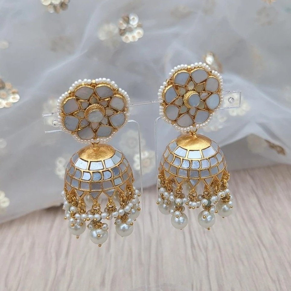 Beautiful Pair of Mother of Pearl Indian Asian Jhumki Earrings