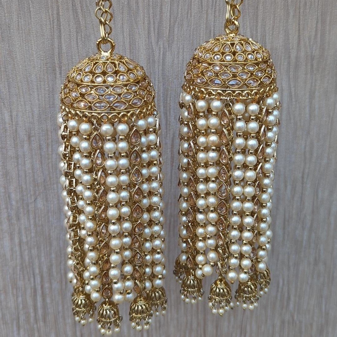 Antique Gold Pearl 'RAJKOT' Bridal Jhumki Kaleerey