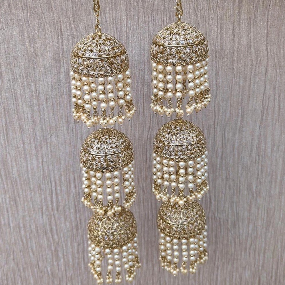 Antique Gold Kundan Polki Pearl 'RAIKOT' Jhumki Bridal Kaleerey