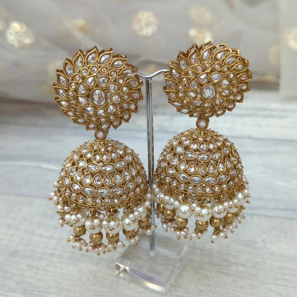 Gold Silver Statement Indian Asian Polki Stone Jhumki Earrings — Glimour  Jewellery