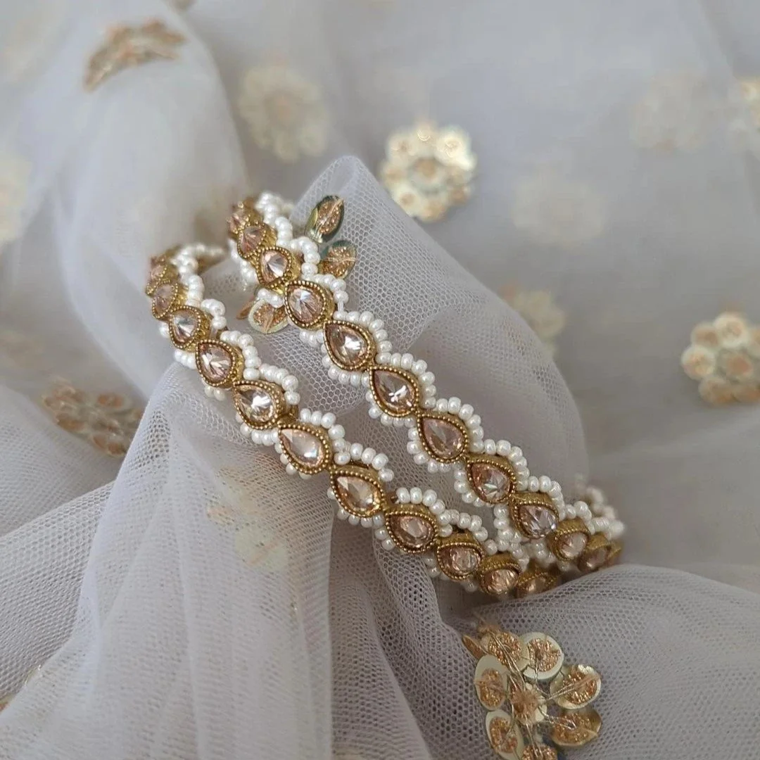 Pair of Polki Stone Pearl Bangles Choora Bangles Bangle Set