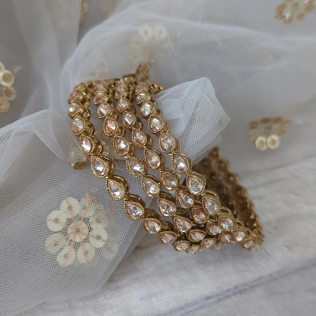 Set of 4 Gold 'REET' Polki Stone Bangles