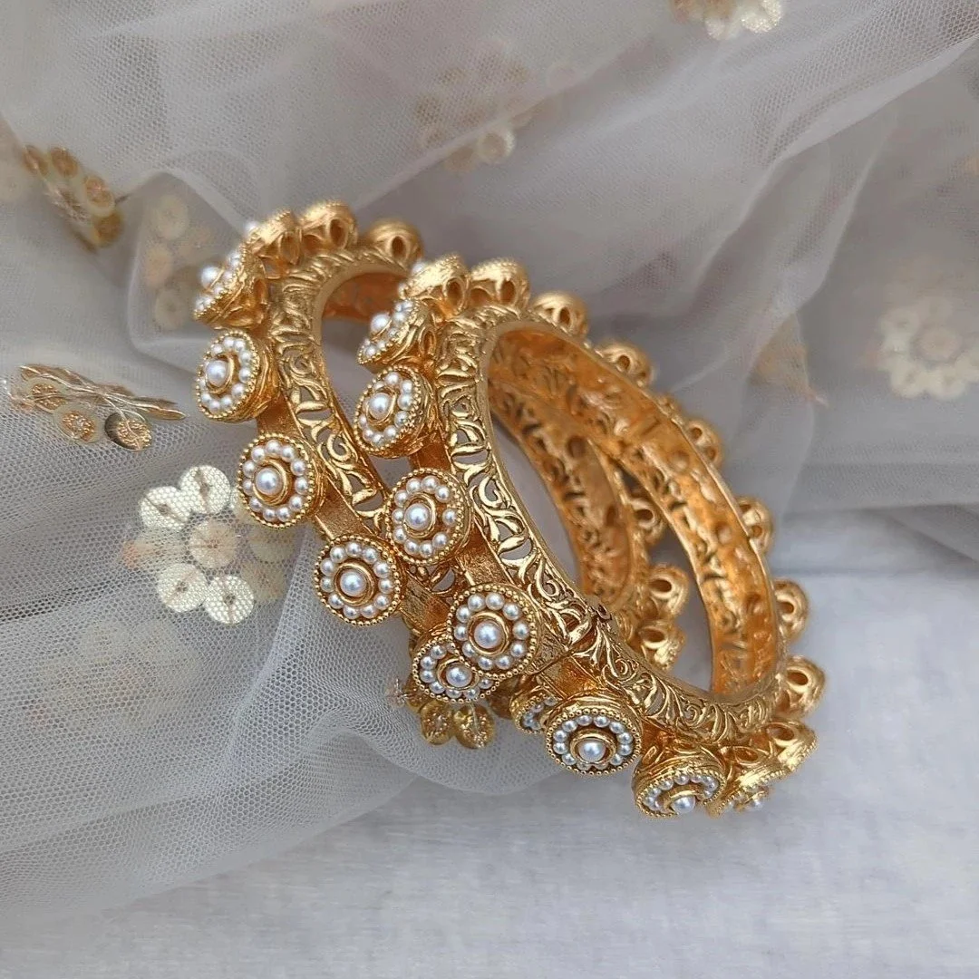 Pair of Pearl Gold Statement Kangan Bangles for Bangle Sets Bridal Choora Bangles