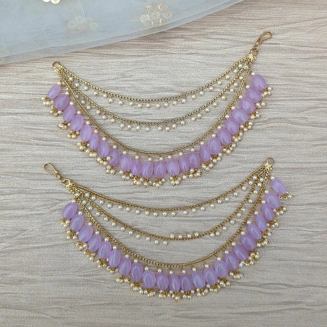 Lilac Antique Gold Pearl Triple Layered Saharey Chains