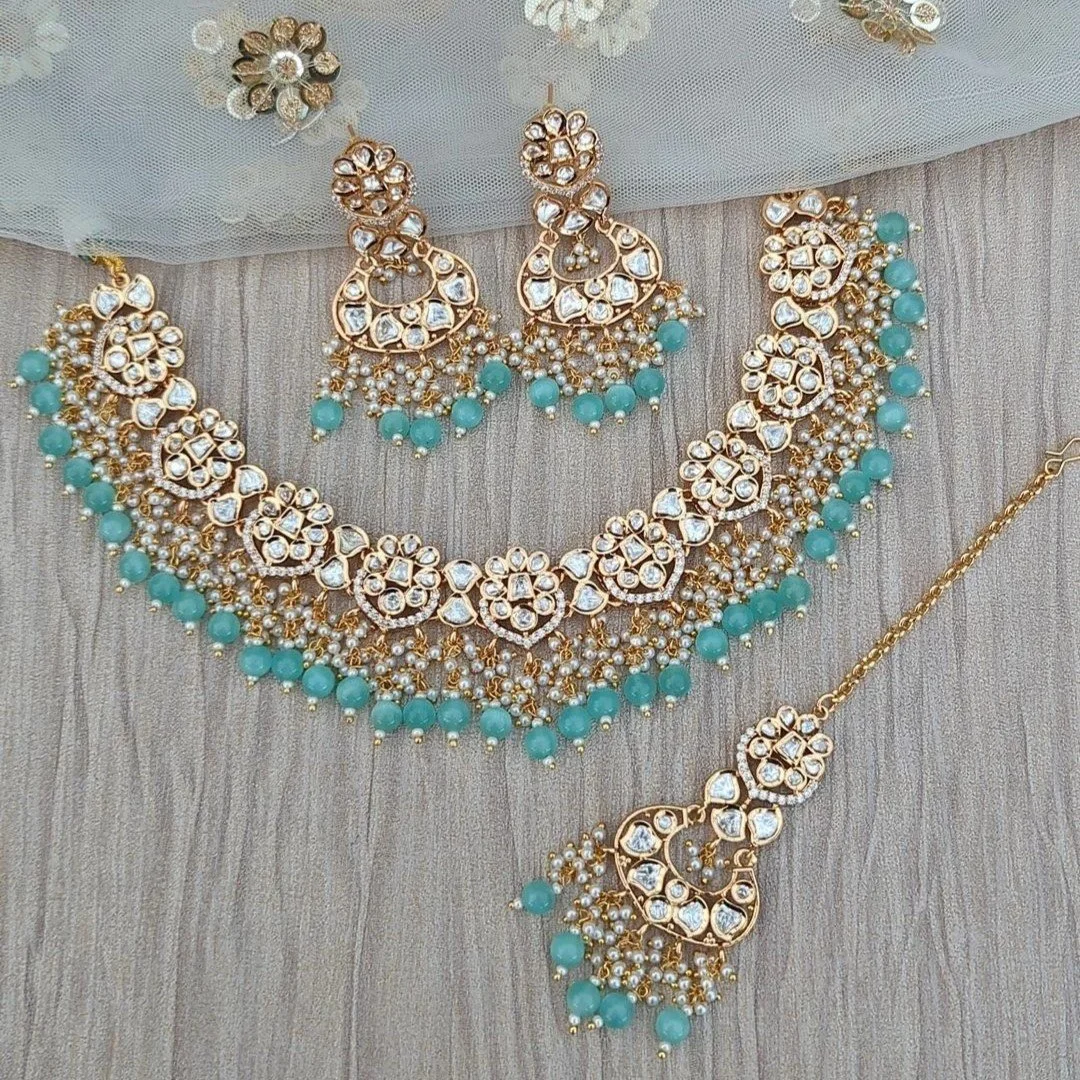 Aqua Mint Gold Silver Kundan Indian Asian Necklace Jewellery Jewelry Set  Wedding Party — Glimour Jewellery