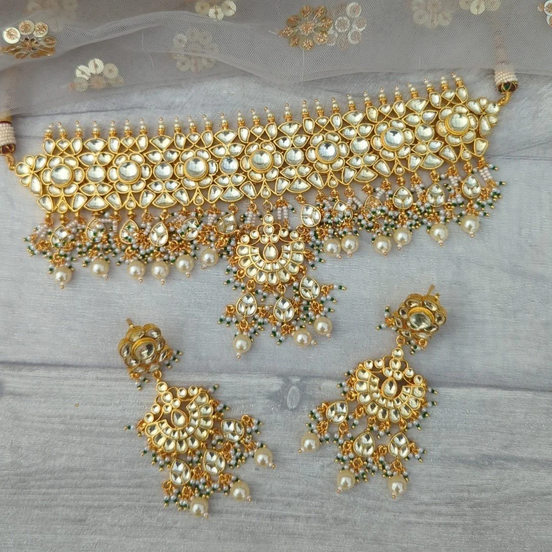 Gold Pachi Kundan Bridal Choker Necklace Set