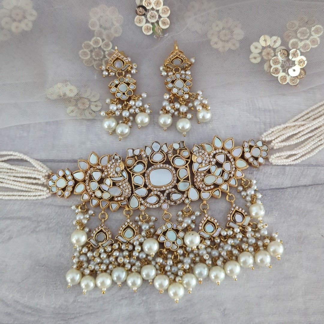 Mother of Pearl Choker Necklace Jewellery Set