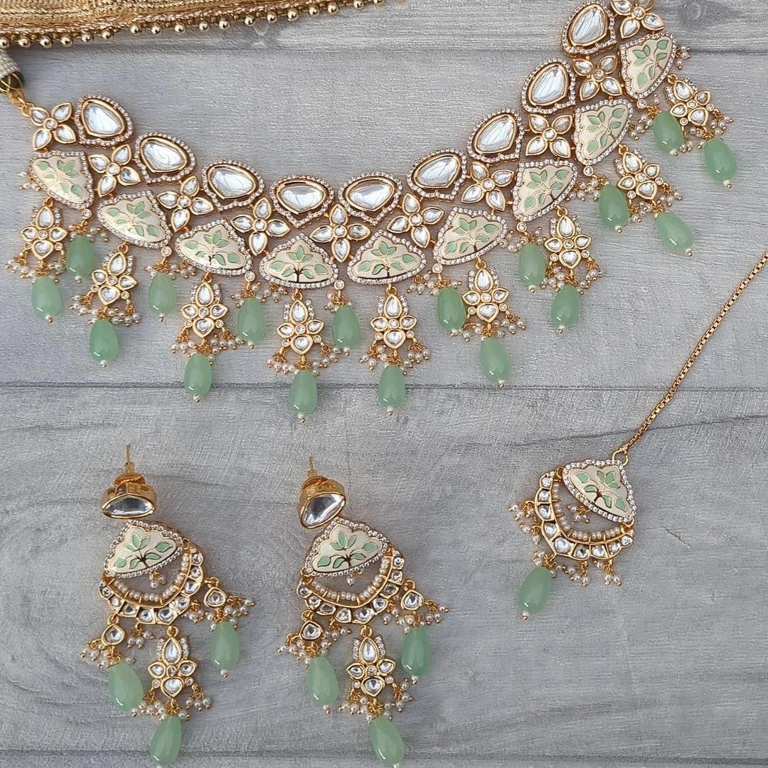 Mint Meenakari Kundan Choker Jewellery Set
