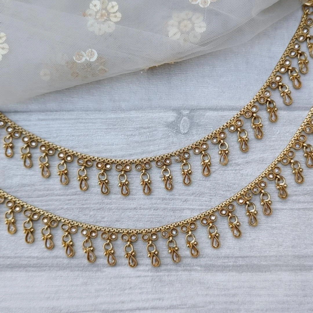 Pair of Antique Gold Polki Stone Jhanjara Anklets