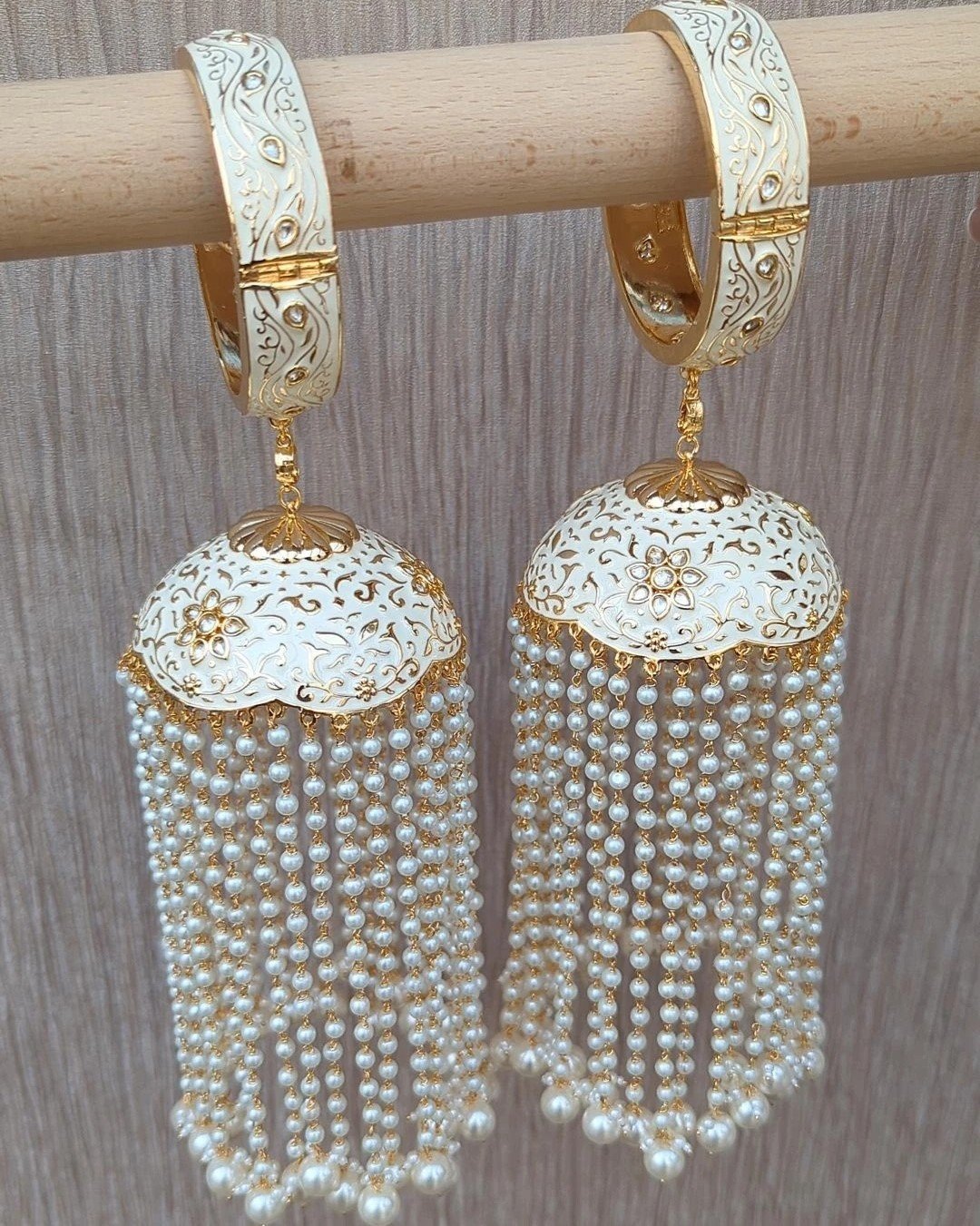 Pair of Ivory Pearl Meenakari Kundan Bridal Kaleerey With Kangan Bangle