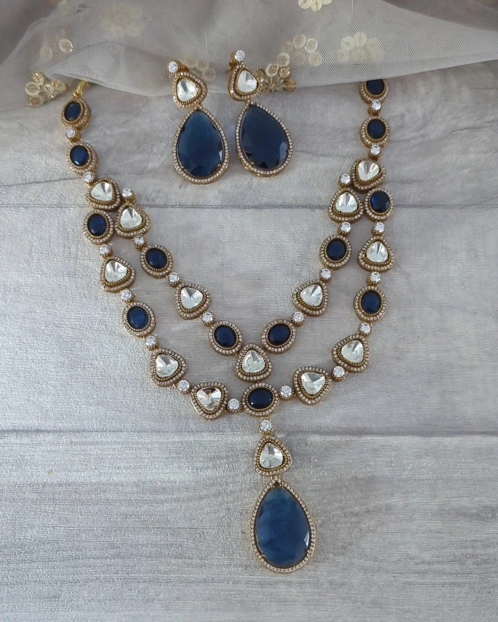Dark Blue Indian Asian Moissanite Uncut Kundan Bridal Necklace Jewellery  Jewelry Set Wedding — Glimour Jewellery