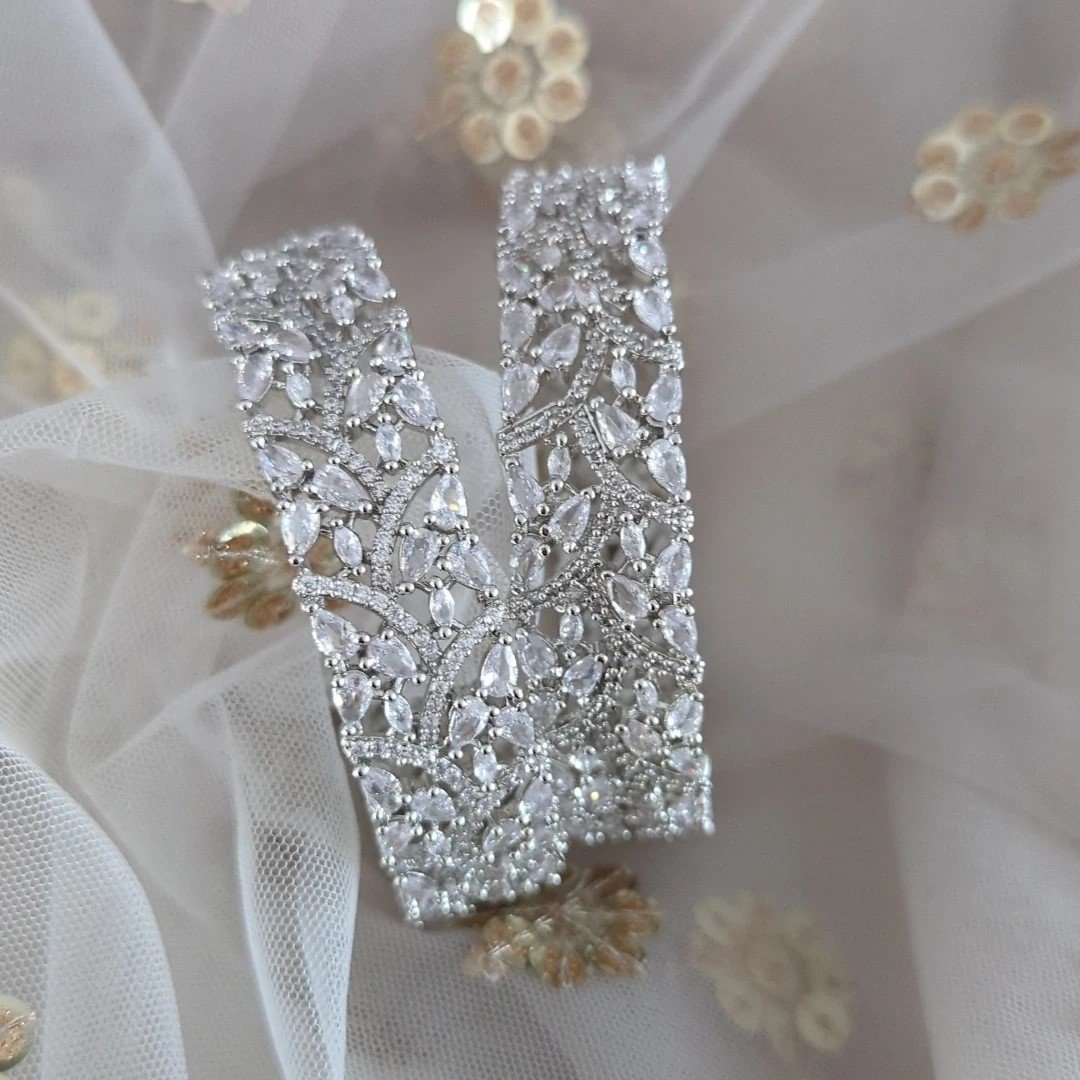 Pair of Full Silver American Diamond Kangan Bangles