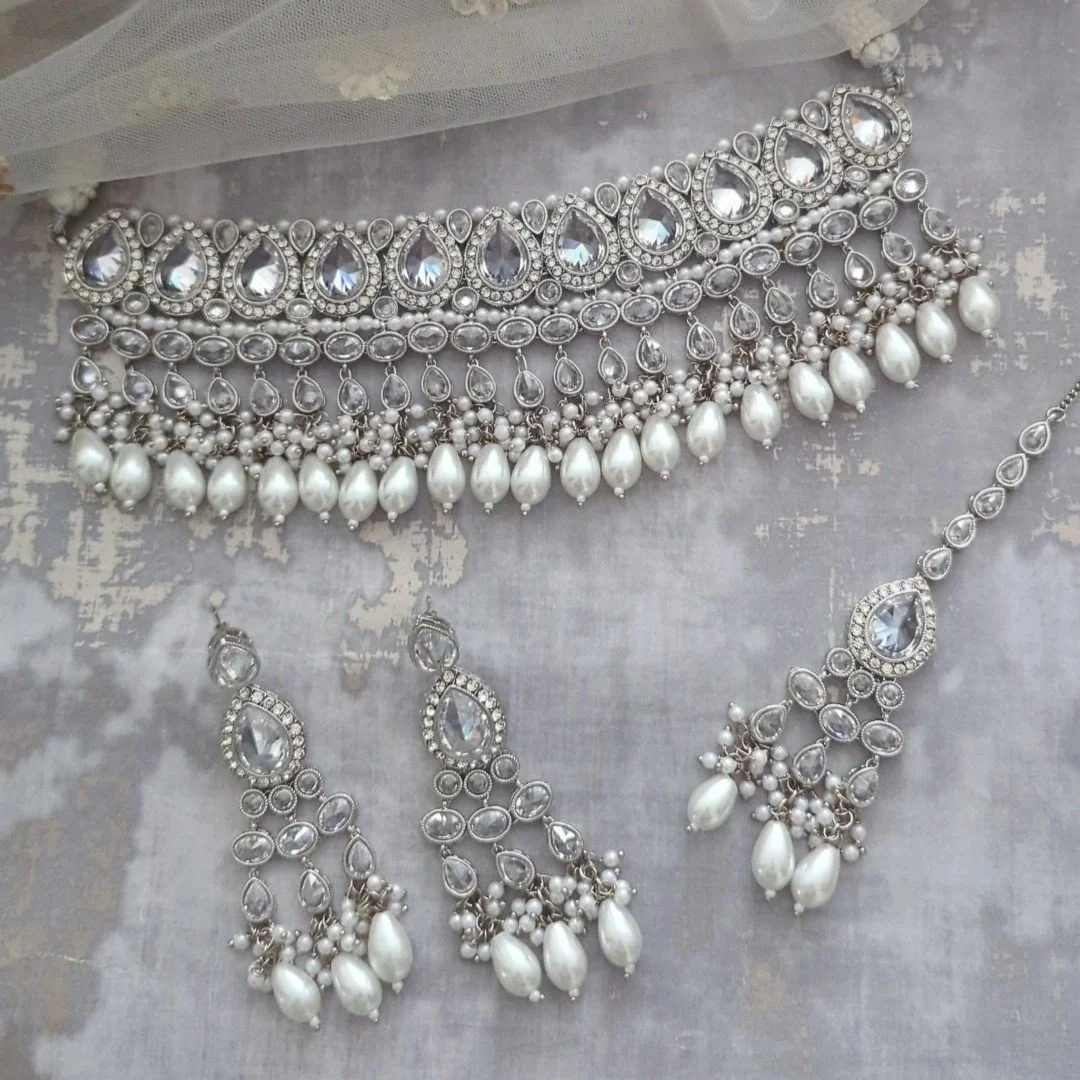 Choker Set Chandi Ke Set Ke Design Full Silver Pearl Indian Asian
