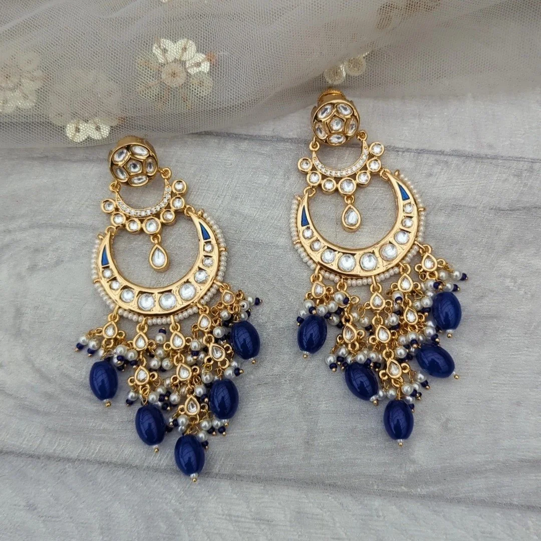 Royal Blue Gold Silver Indian Asian Kundan Drop Dangle Earrings Wedding  Party Bridal — Glimour Jewellery