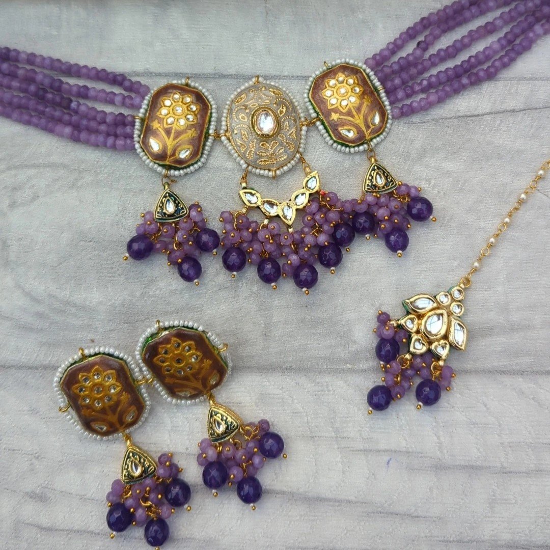 Purple Lilac Meenakari Kundan Choker Jewellery Set