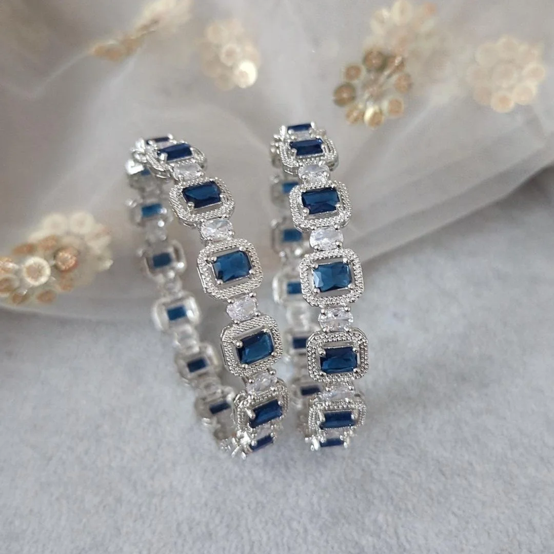 Dark Blue Silver American Diamond Indian Asian Kangan Bangles Kadey