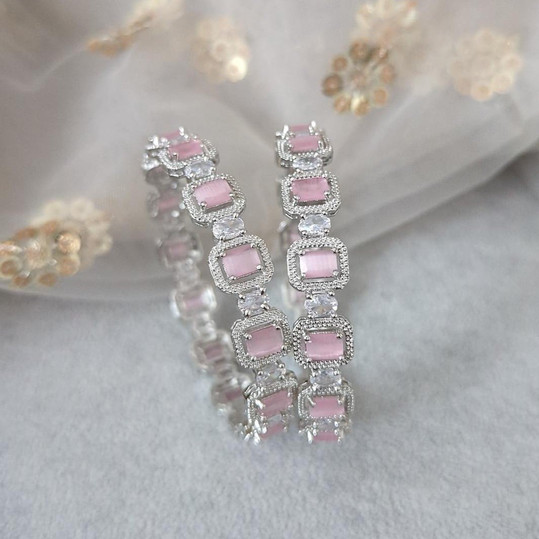 Baby Pink Silver American Diamond Indian Asian Kangan Bangles Kadey