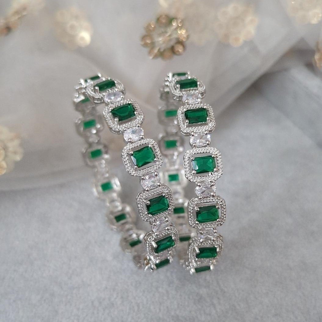 Green Silver American Diamond Indian Asian Kangan Bangles Kadey
