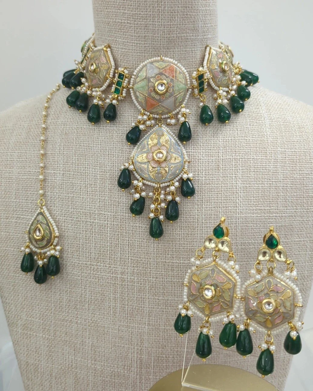 Green Pastel Meenakari Pachi Kundan Choker Jewellery Jewelry Set Wedding Party