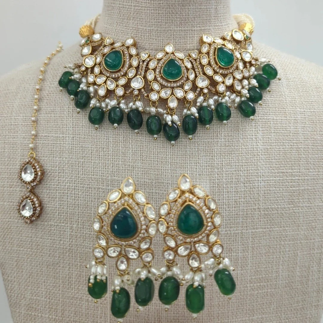 Green Gold Silver Moissanite Choker Necklace Jewellery Jewelry Set Wedding Party