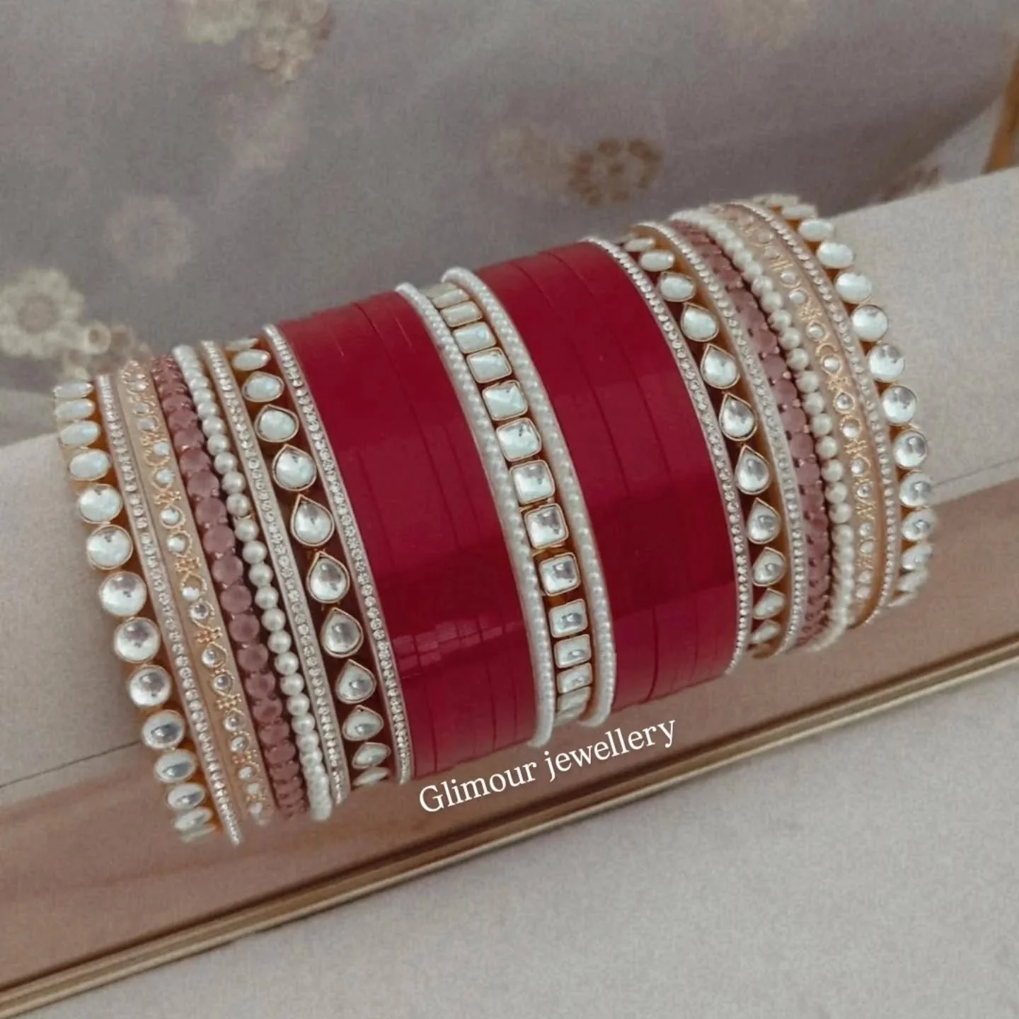Pachi Kundan bridal choora 😍

Did you know...

1. All our designs are made using individual bangles. We do not sell pre-packaged boxed designs from India. 
2. All our bangles are super soft, not scratchy making them really comfortable for daily wear