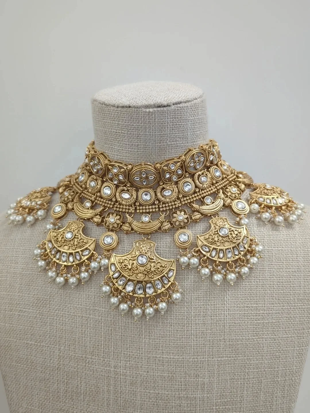 Introducing one of our new heritage rajwadi collection antique gold v shaped necklace sets. Comes with tikka headpiece &amp; earrings.

We have so many new bridal sets which are exclusive to appointments only. If you're a bride getting married in 202