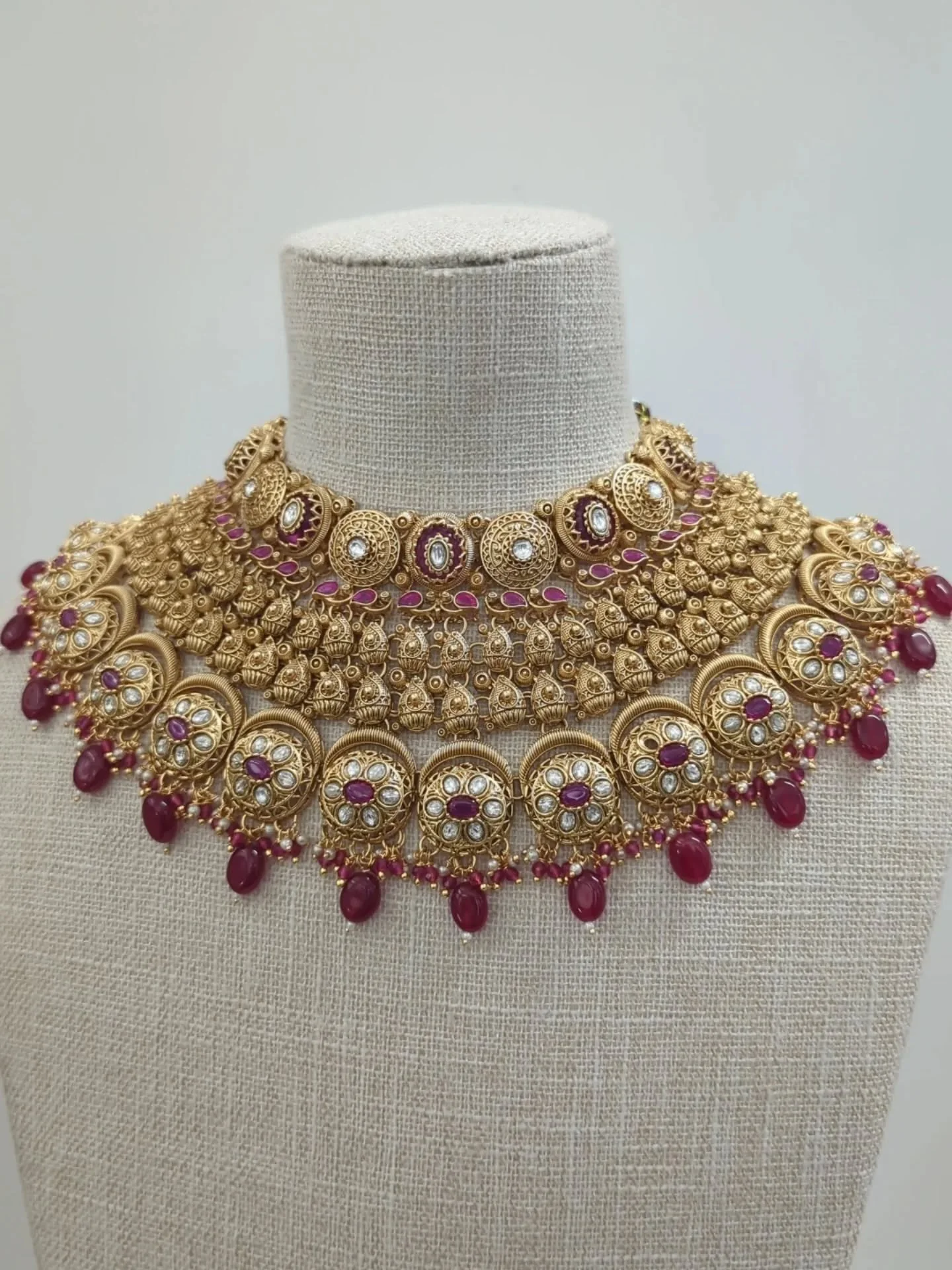 Introducing one of our new heritage rajwadi collection antique gold v shaped necklace sets. Comes with tikka headpiece &amp; earrings.

We have so many new bridal sets which are exclusive to appointments only. If you're a bride getting married in 202