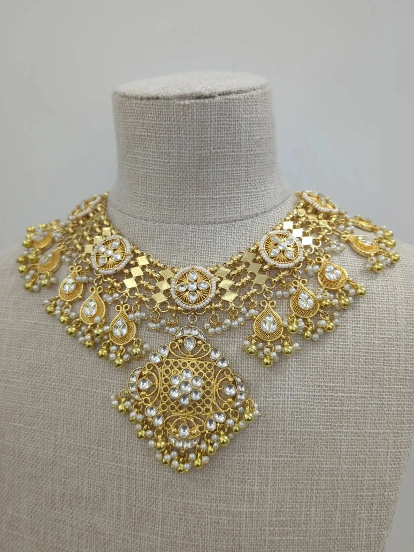 Introducing one of our new heritage rajwadi collection gold v shaped necklace jewellery set. Comes with tikka headpiece &amp; earrings.

We have so many new bridal sets which are exclusive to appointments only. If you're a bride getting married in 20