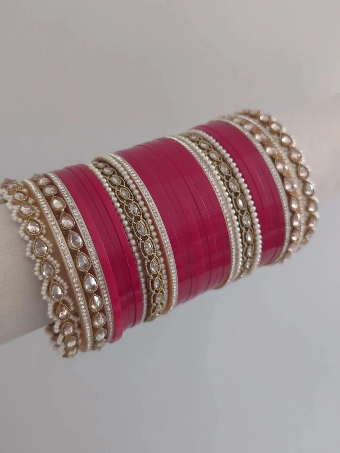 Gorgeous bespoke bridal choora bangle set in a lovely deep red shade 😍

We have lots of shades in our plastic choora bangles. Come to us for your bridal choora appointment so we can give you the perfect shade of red ❤️

#bridalchoora #glimourchoora 