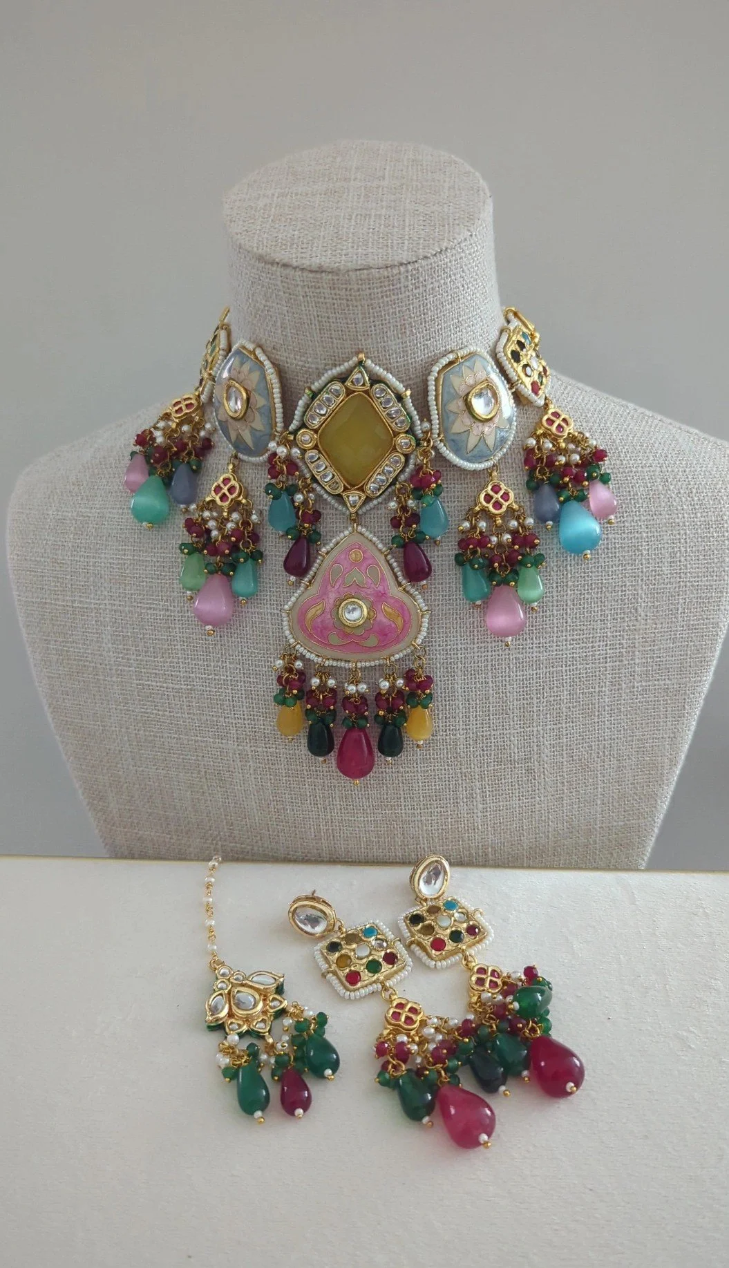 Multi Coloured Meenakari Kundan Choker Necklace Jewellery Set