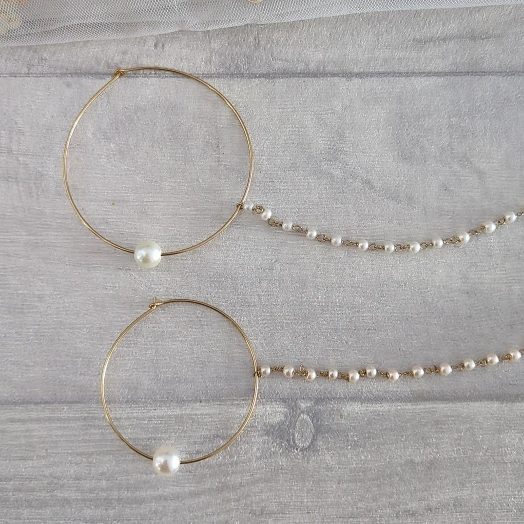 Gold Thin Wire Pearl Nose Chain for Pierced Non Pierced Nose