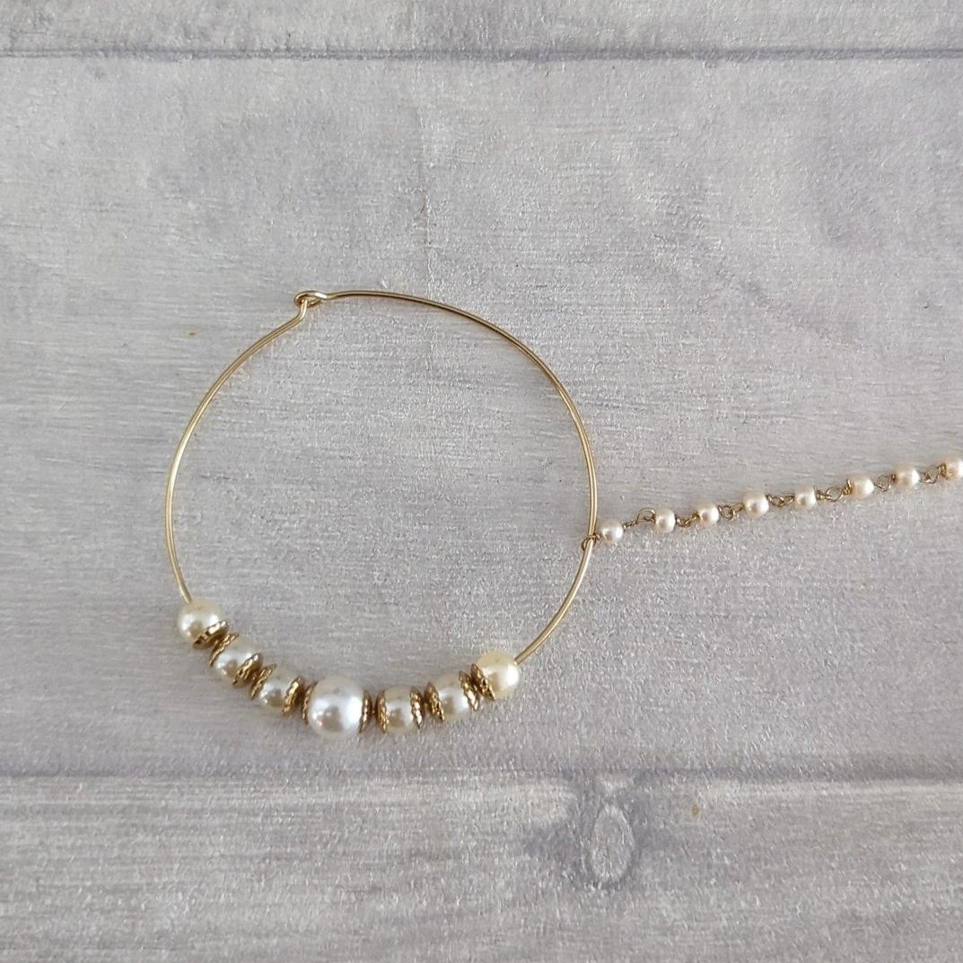 Thin Wire Beaded Pearl Nose Chain for Pierced Non Pierced Nose