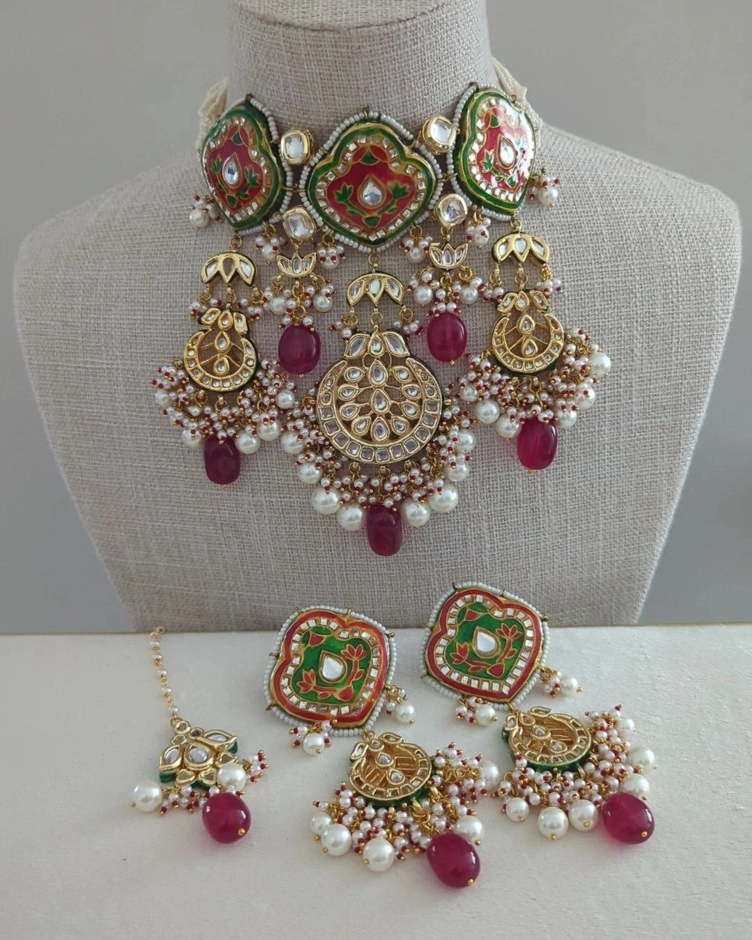 Ruby Indian Asian Meenakari Kundan Choker Necklace Jewellery Jewelry Set