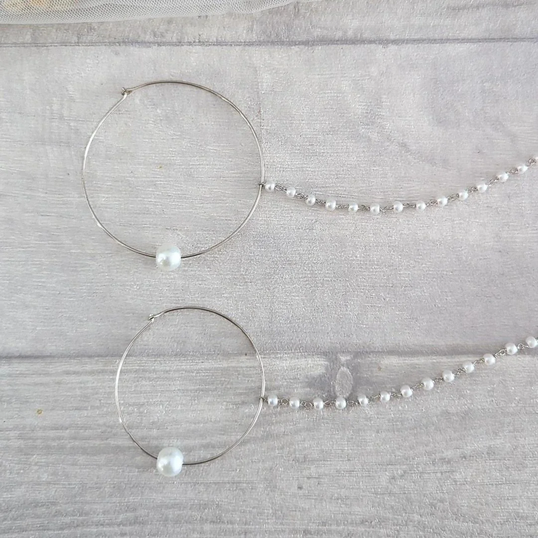 Silver Pearl Simple Indian Asian Nath Nose Chain for Pierced Nose Bridal Wedding