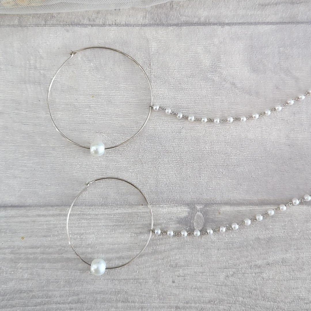 Silver Thin Wire Pearl Nose Chain for Pierced Non Pierced Nose