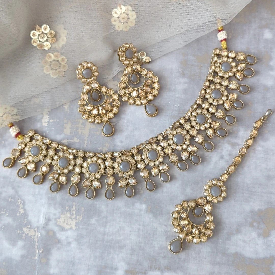 Grey Antique Gold 'TOSHI' Necklace Jewellery Set
