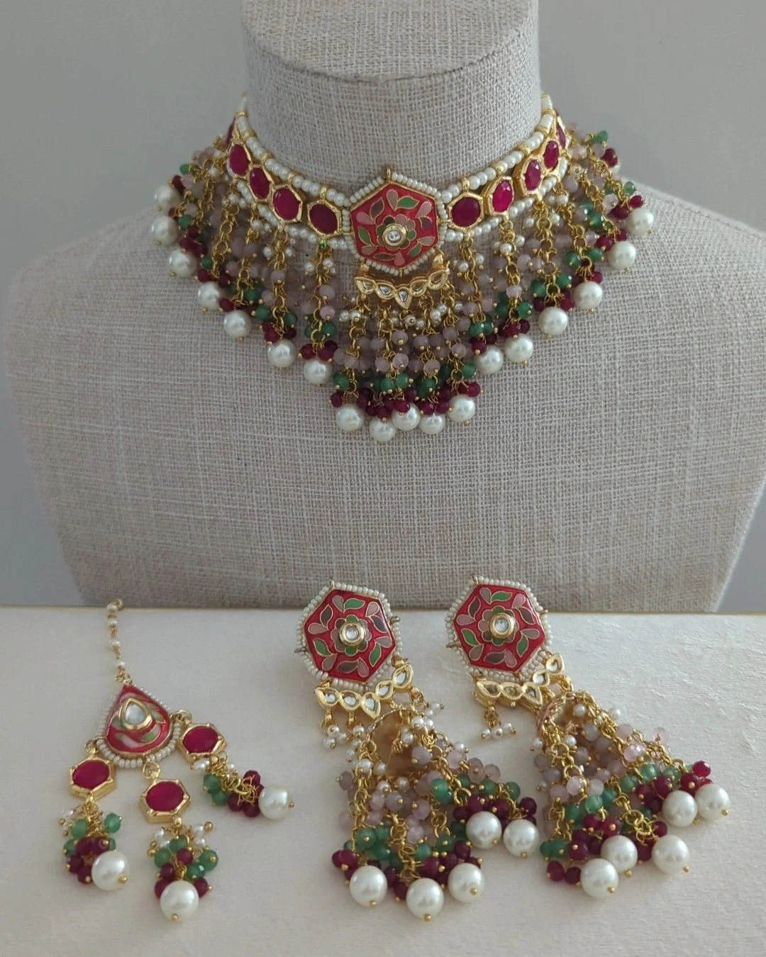 Flexible Indian Asian Hot Pink Meenakari Kundan Choker Necklace Jewellery Jewelry Set