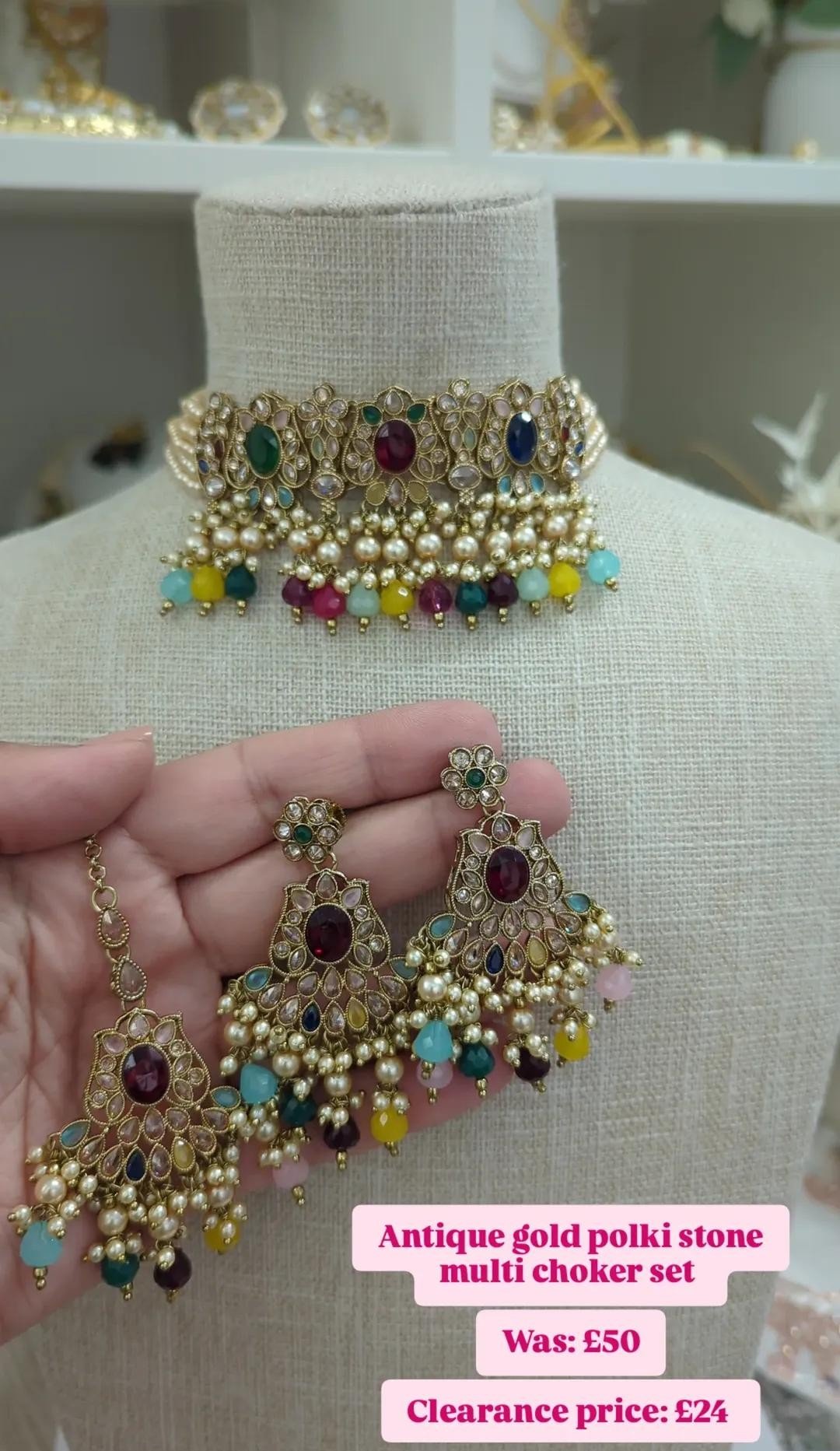 Multi Antique Gold Polki Stone Choker Jewellery Set