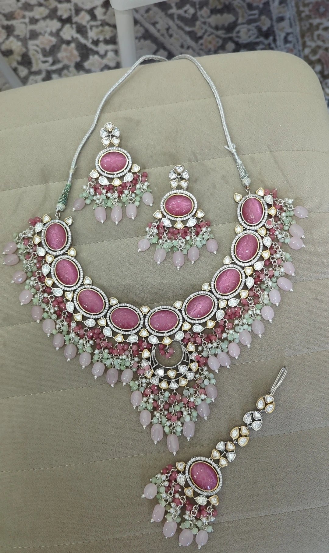Baby Pink Moissanite Necklace Jewellery Set