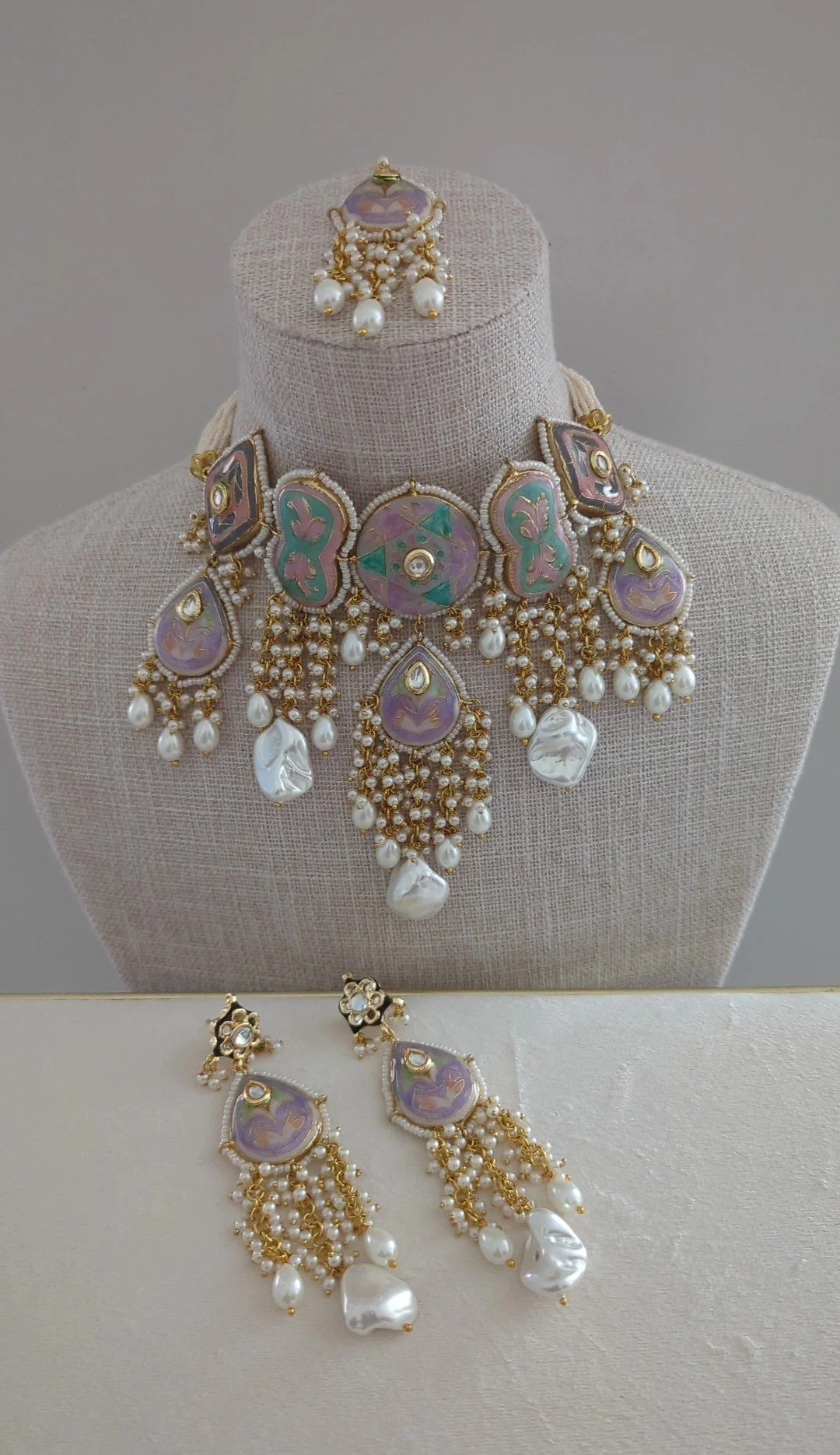 Peacock Ocean Green Meenakari Kundan Choker Necklace Jewellery Set (Copy)