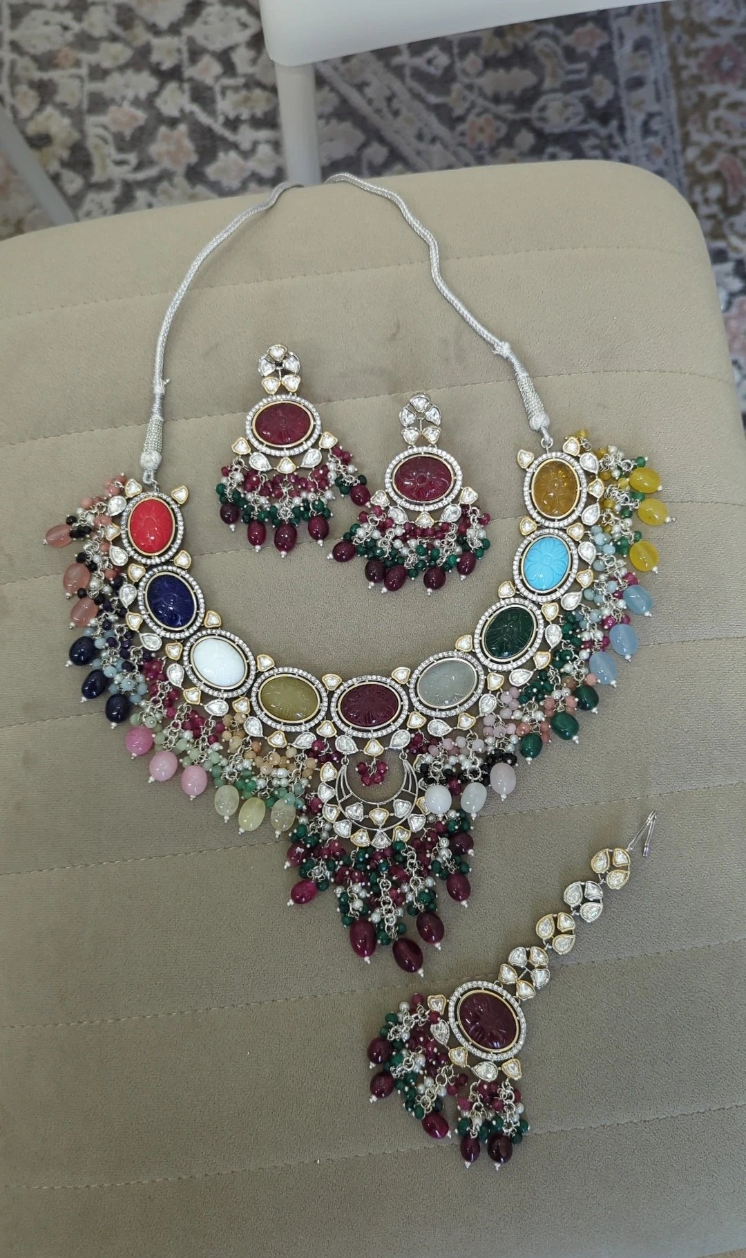 Multi Silver Moissanite Neckline Jewellery Set