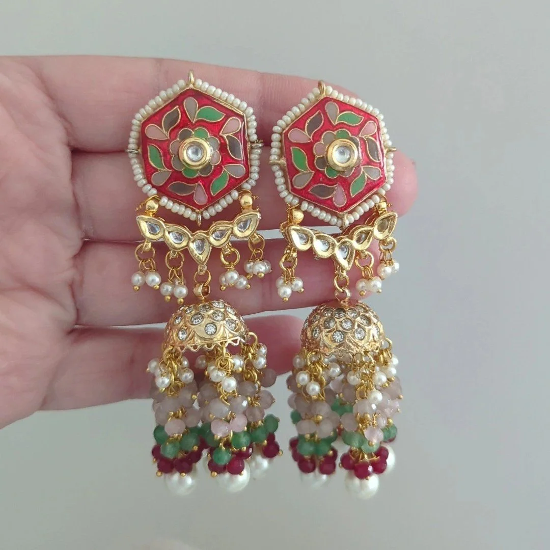 Flexible Indian Asian Hot Pink Meenakari Kundan Choker Necklace Jewellery Jewelry Set