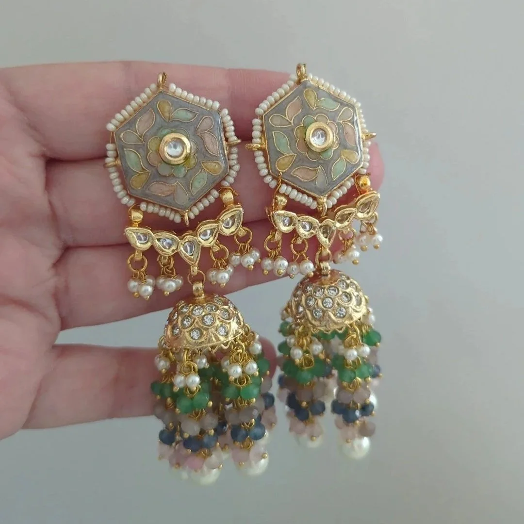 Flexible Indian Asian Blue Mint Dusty Pink Meenakari Kundan Choker Necklace Jewellery Jewelry Set