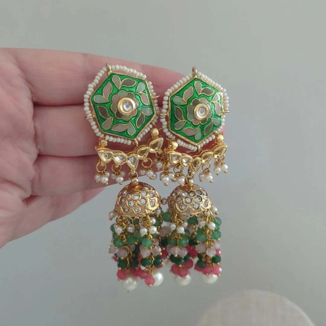 Flexible Indian Asian Peacock Green Coral Meenakari Kundan Choker Necklace Jewellery Jewelry Set